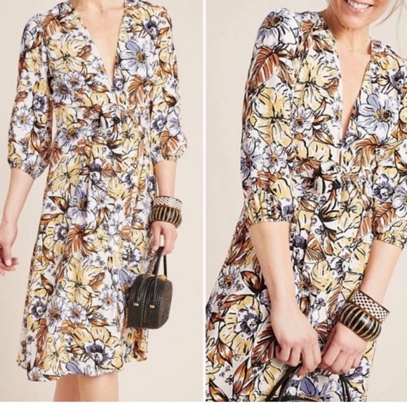 Anthropologie Dresses & Skirts - Anthropologie Faithful the Brand x Chloe Midi Dress long sleeve deep VNeck cut 6